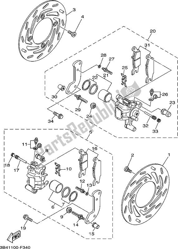 All parts for the Front Brake Caliper of the Yamaha YFM 700 Fapch Camo Grizzly PS Auto 4 WD 2017