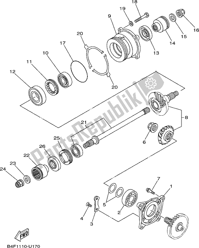 All parts for the Middle Drive Gear of the Yamaha YFM 700 Fapck Camo Grizzly 2019