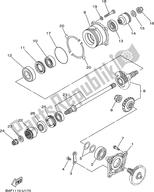 All parts for the Middle Drive Gear of the Yamaha YFM 700 Fapck Camo Grizzly 2019