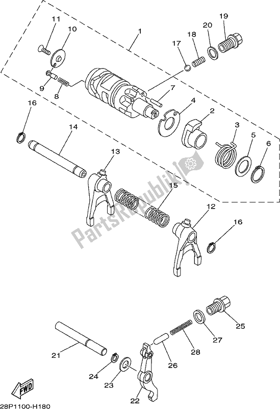 All parts for the Shift Cam & Fork of the Yamaha YFM 700 Fapck Camo Grizzly 2019