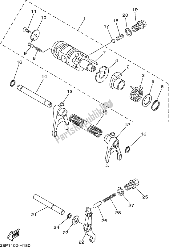 All parts for the Shift Cam & Fork of the Yamaha YFM 700 Fapck Camo Grizzly 2019