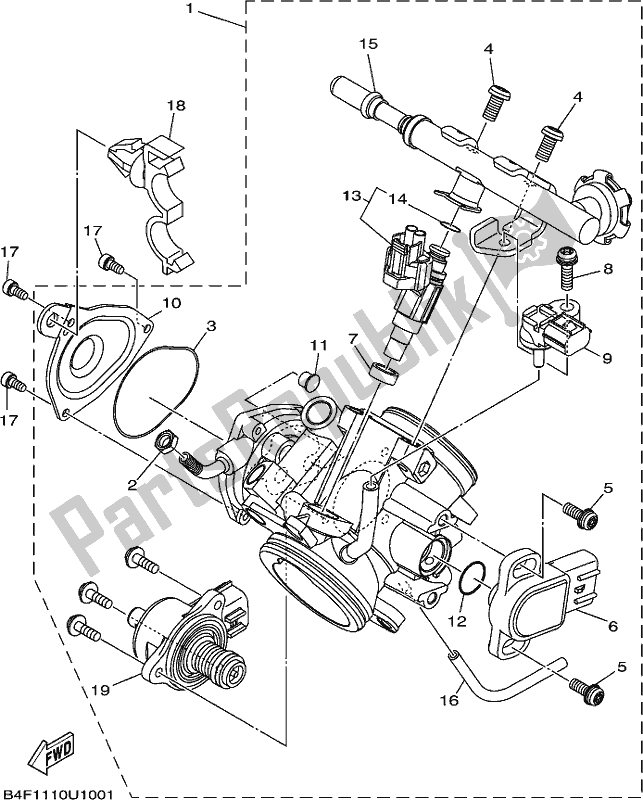 All parts for the Throttle Body Assy 1 of the Yamaha YFM 700 Fapck Camo Grizzly 2019