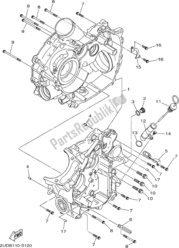 All parts for the Crankcase of the Yamaha YFM 700 Faph Silver 2017