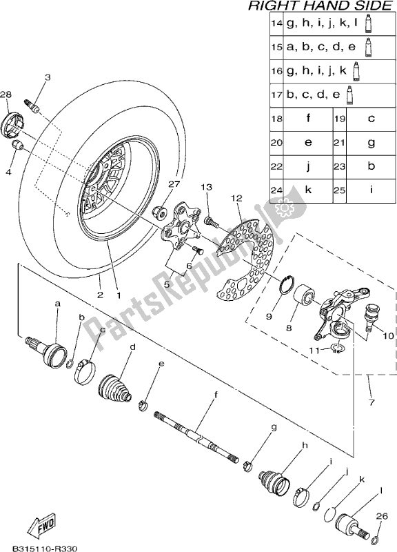 Toutes les pièces pour le Roue Avant 2 du Yamaha YFM 700 Faph Silver 2017