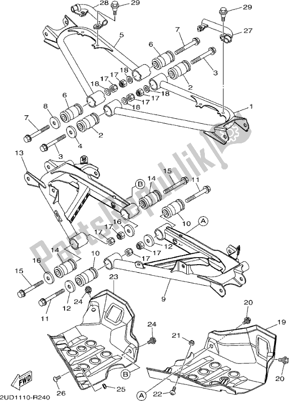 All parts for the Rear Arm of the Yamaha YFM 700 Faph Silver 2017