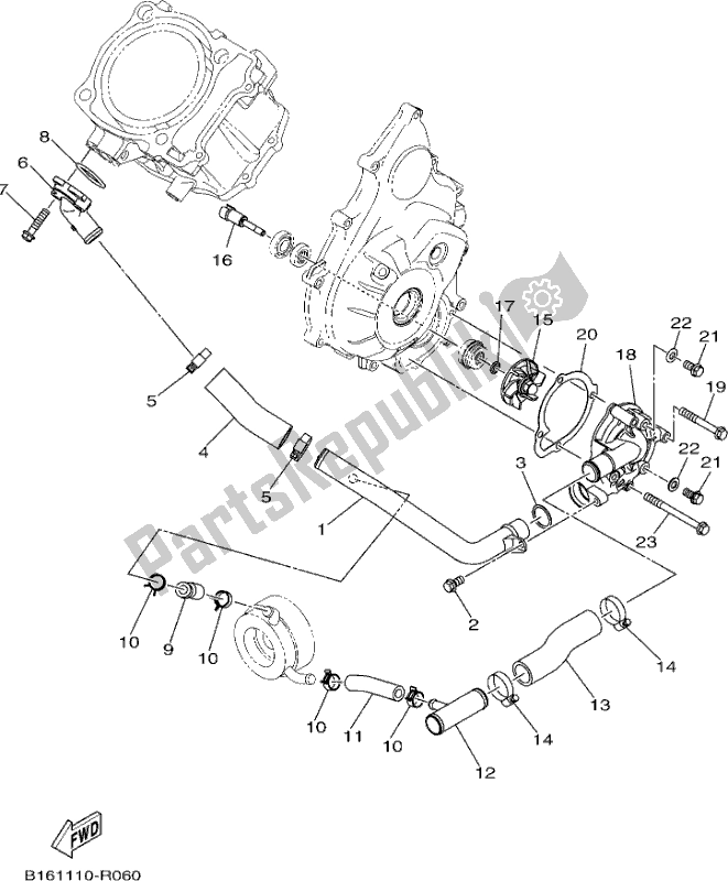 All parts for the Water Pump of the Yamaha YFM 700 Faph Silver 2017