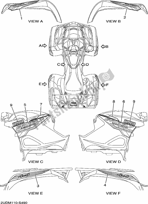 All parts for the Graphics of the Yamaha YFM 700 Faph Silver Grizzly PS Auto 4 WD 2017