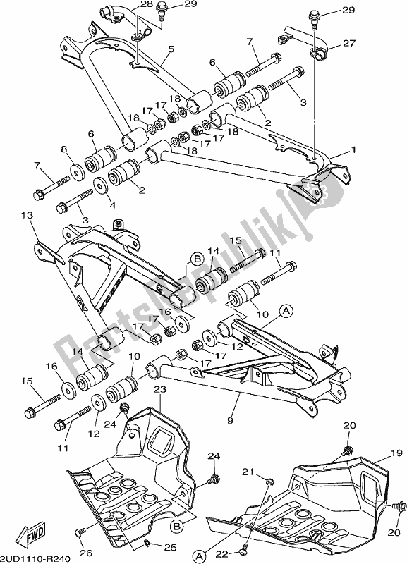 All parts for the Rear Arm of the Yamaha YFM 700 Faph Silver Grizzly PS Auto 4 WD 2017