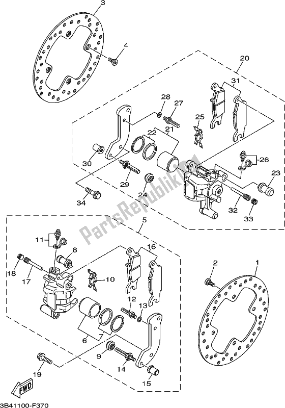 All parts for the Rear Brake Caliper of the Yamaha YFM 700 Faph Silver Grizzly PS Auto 4 WD 2017