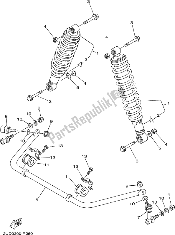 All parts for the Rear Suspension of the Yamaha YFM 700 Faph Silver Grizzly PS Auto 4 WD 2017