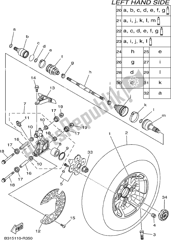 All parts for the Rear Wheel of the Yamaha YFM 700 Faph Silver Grizzly PS Auto 4 WD 2017