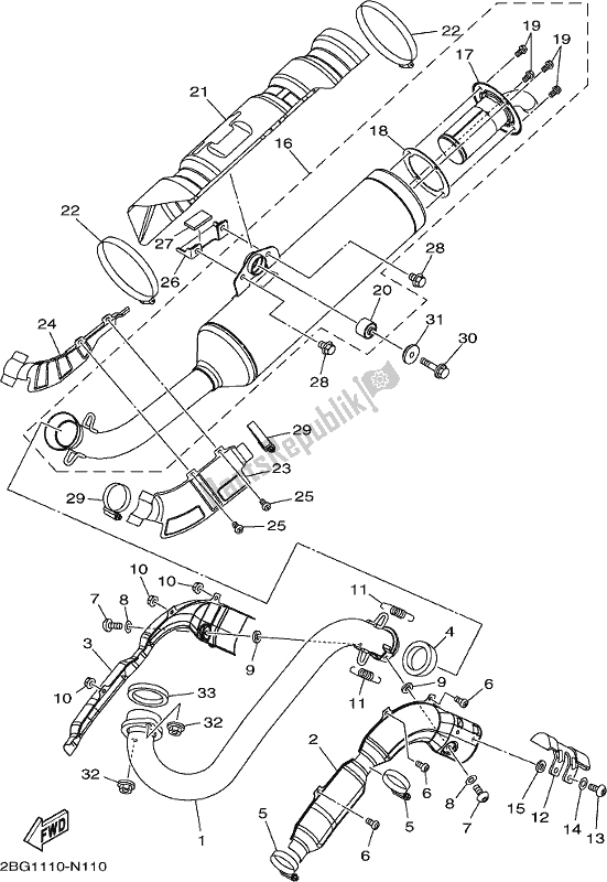 All parts for the Exhaust of the Yamaha YFM 700 Fapk Grizzly Blue 2019