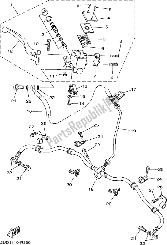 All parts for the Front Master Cylinder of the Yamaha YFM 700 Fapk Grizzly Blue 2019