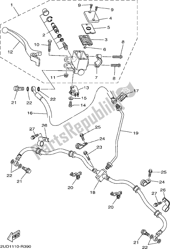 All parts for the Front Master Cylinder of the Yamaha YFM 700 Fapk Grizzly Blue 2019