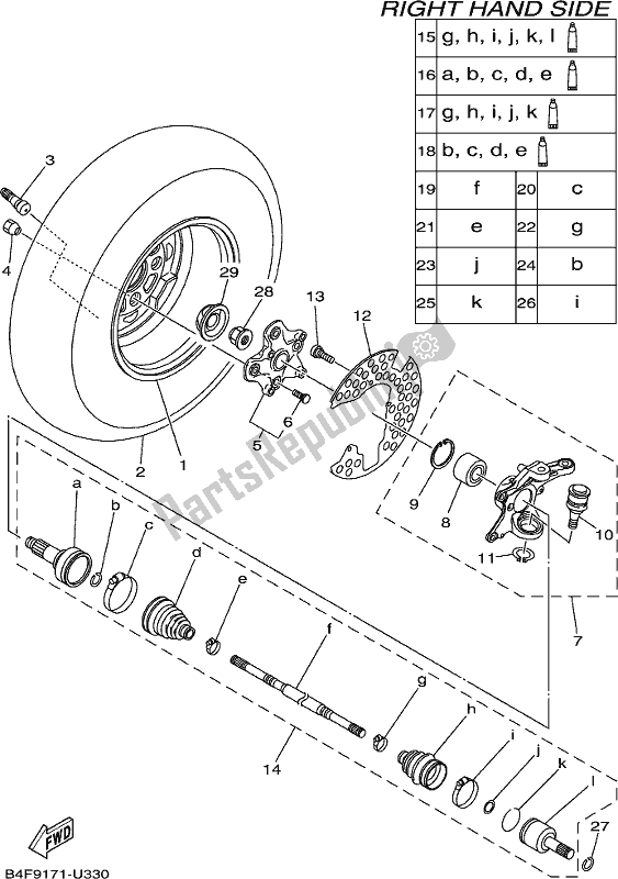 All parts for the Front Wheel 2 of the Yamaha YFM 700 Fapk Grizzly Blue 2019