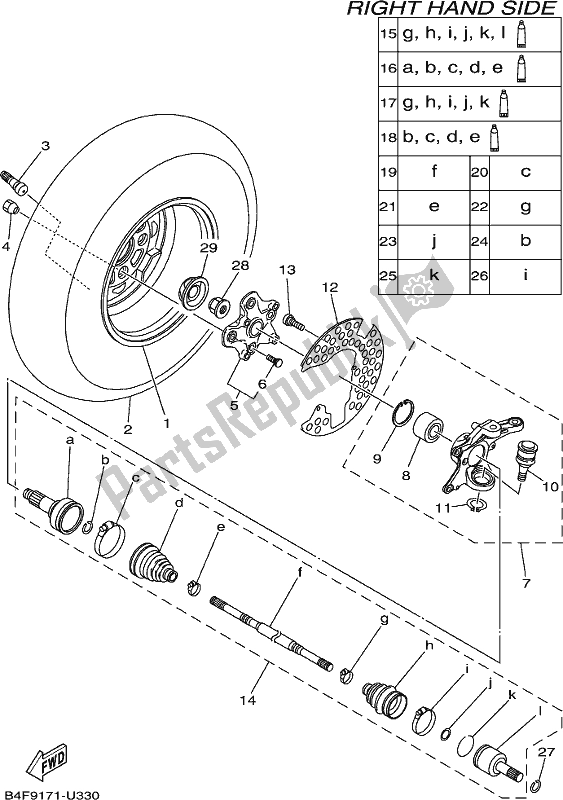 All parts for the Front Wheel 2 of the Yamaha YFM 700 Fapk Grizzly Blue 2019