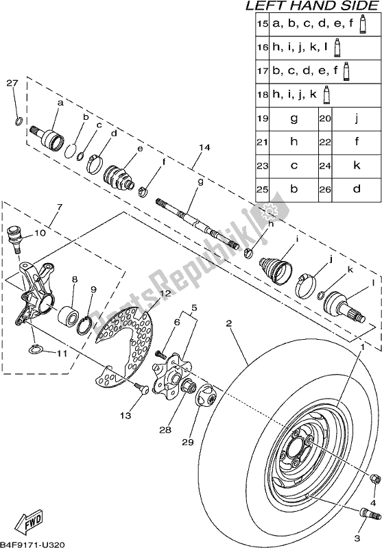 All parts for the Front Wheel of the Yamaha YFM 700 Fapk Grizzly Blue 2019