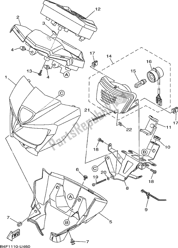 All parts for the Headlight 2 of the Yamaha YFM 700 Fapk Grizzly Blue 2019