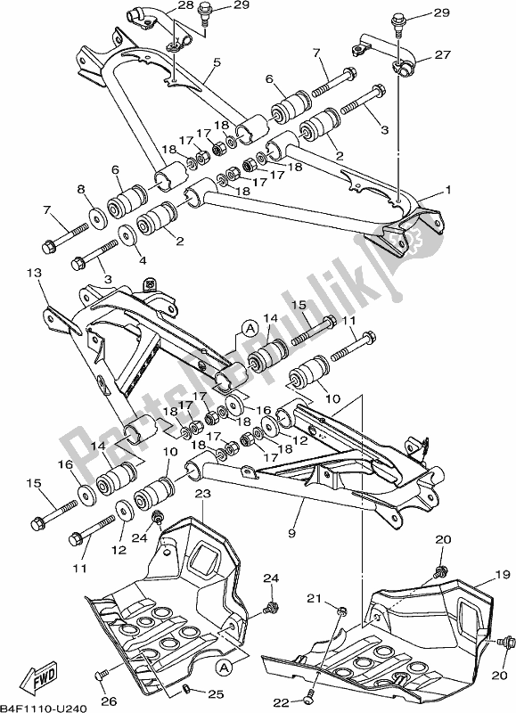 All parts for the Rear Arm of the Yamaha YFM 700 Fapk Grizzly Blue 2019