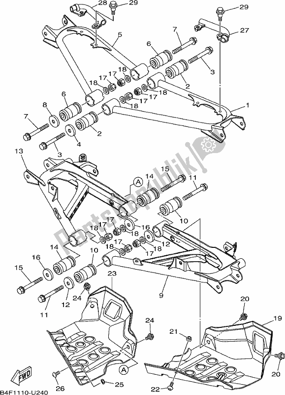 All parts for the Rear Arm of the Yamaha YFM 700 Fapk Grizzly Blue 2019