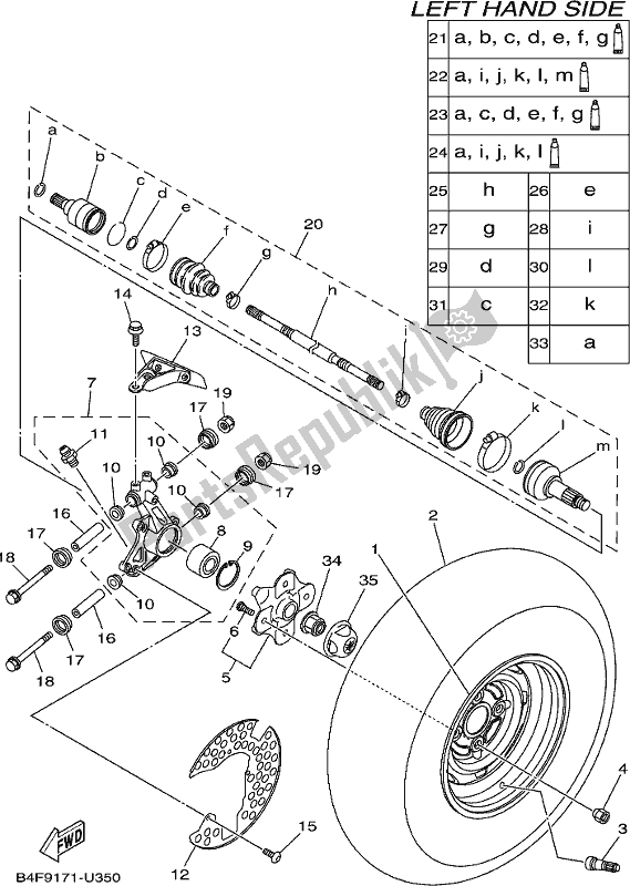 All parts for the Rear Wheel of the Yamaha YFM 700 Fapk Grizzly Blue 2019