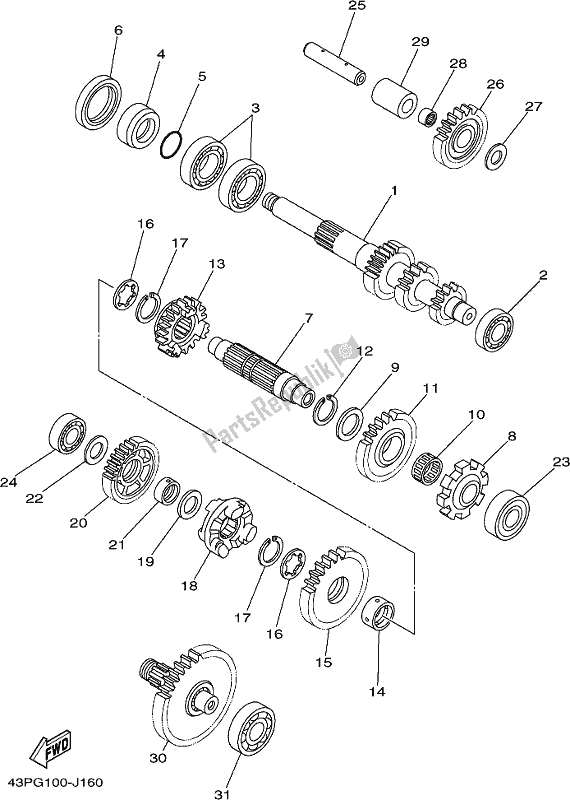 All parts for the Transmission of the Yamaha YFM 700 Fapk Grizzly Blue 2019