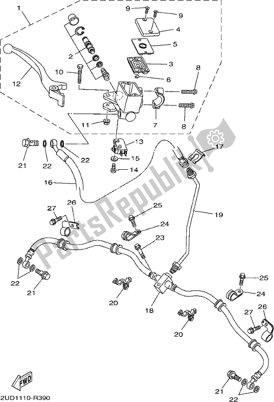 Alle onderdelen voor de Voorste Hoofdcilinder van de Yamaha YFM 700 Fapse 2019