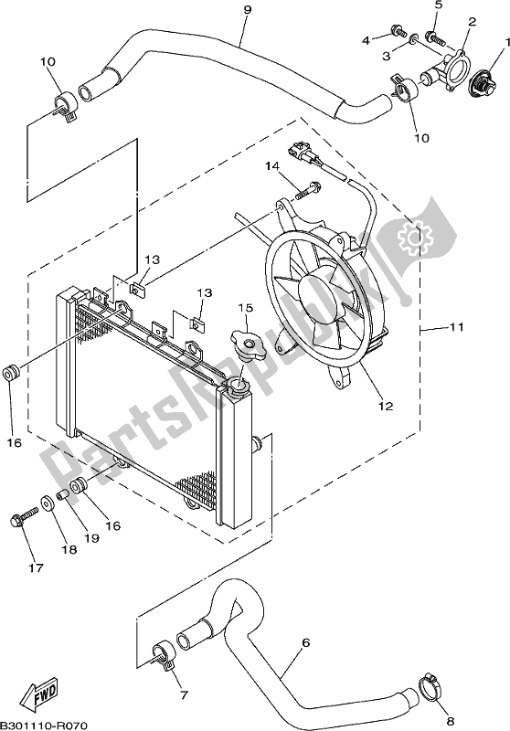 Alle onderdelen voor de Radiator Slang van de Yamaha YFM 700 FBH NZ Only USA 2017