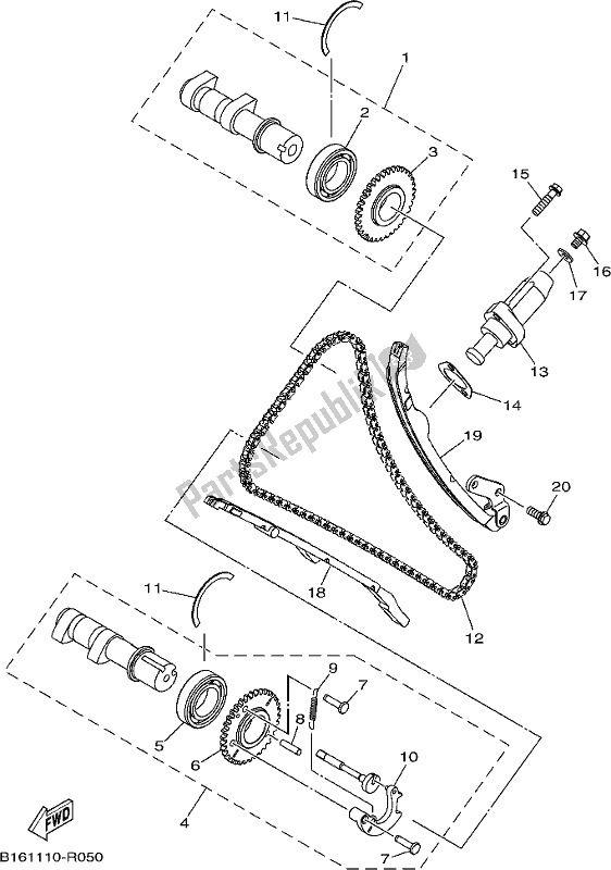 All parts for the Camshaft & Chain of the Yamaha YFM 700 FBJ Blue 2018