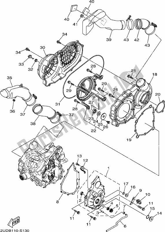 All parts for the Crankcase Cover 1 of the Yamaha YFM 700 FBJ Blue 2018