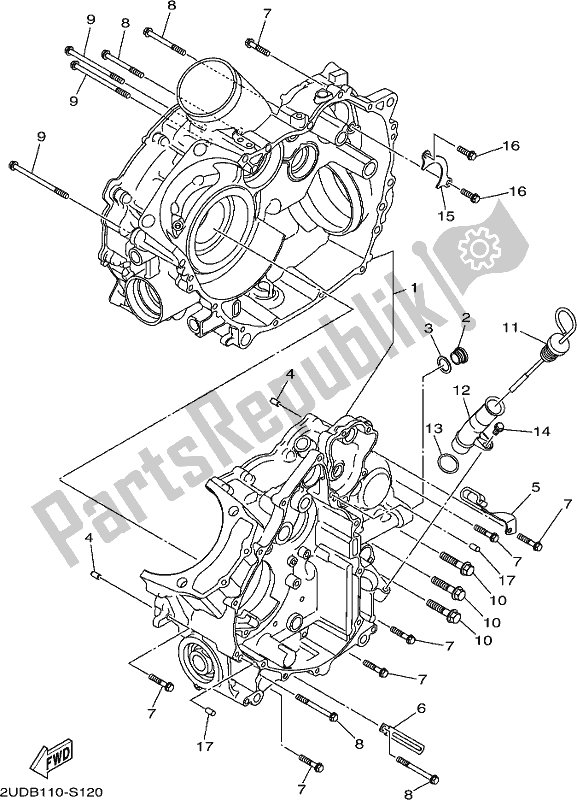 All parts for the Crankcase of the Yamaha YFM 700 FBJ Blue 2018