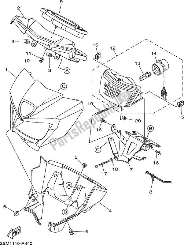 All parts for the Headlight 2 of the Yamaha YFM 700 FBJ Blue 2018