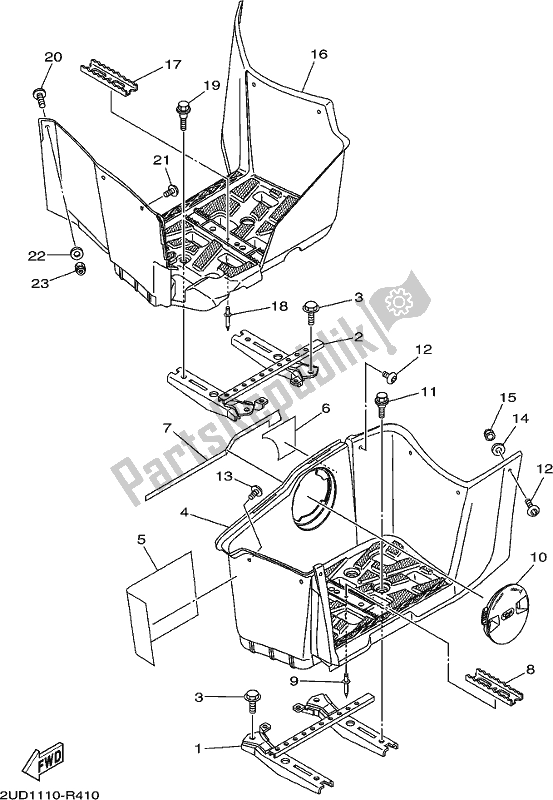 All parts for the Stand & Footrest of the Yamaha YFM 700 FBJ Blue 2018