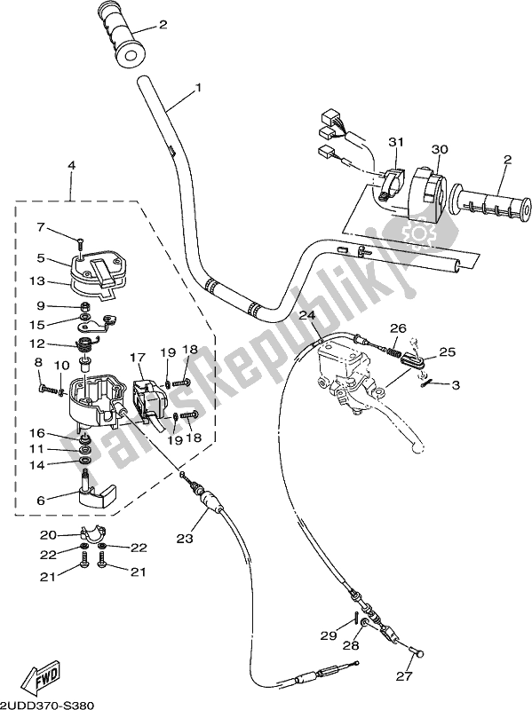 All parts for the Steering Handle & Cable of the Yamaha YFM 700 FBJ Blue 2018