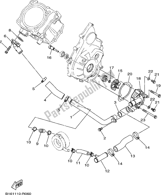 All parts for the Water Pump of the Yamaha YFM 700 FBJ Blue 2018