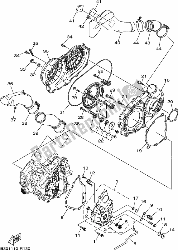 All parts for the Crankcase Cover 1 of the Yamaha YFM 700 FBP 2017