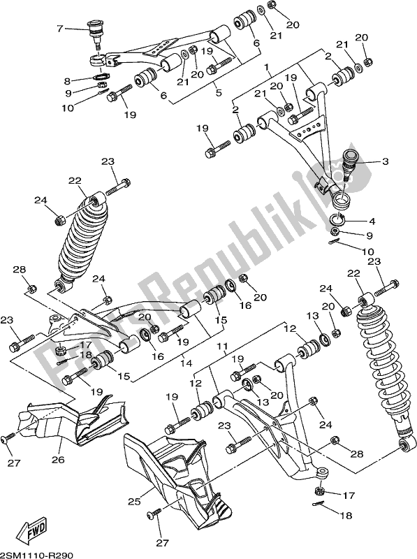 All parts for the Front Suspension & Wheel of the Yamaha YFM 700 FBP 2017