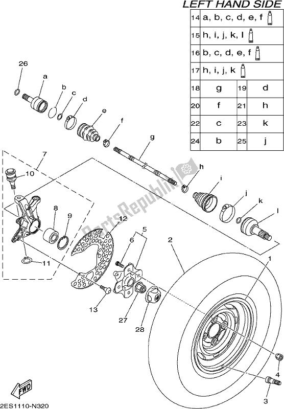 All parts for the Front Wheel of the Yamaha YFM 700 FBP 2017