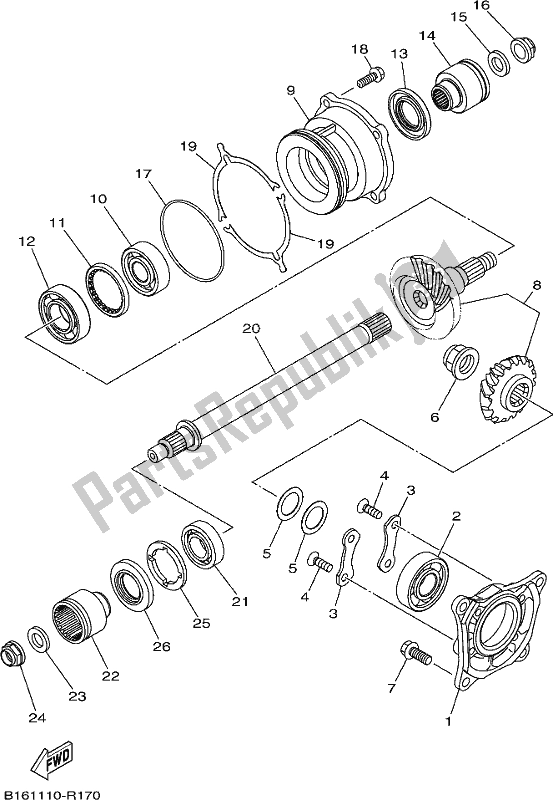 All parts for the Middle Drive Gear of the Yamaha YFM 700 FBP 2017