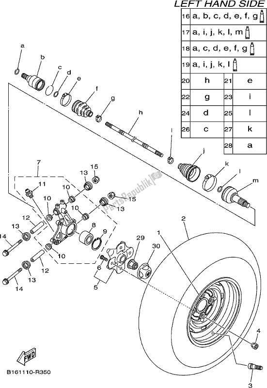 All parts for the Rear Wheel of the Yamaha YFM 700 FBP 2017