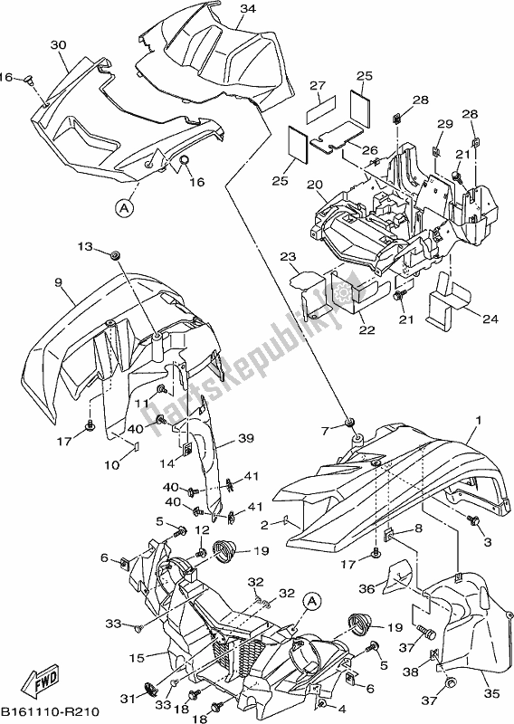 All parts for the Front Fender of the Yamaha YFM 700 FBP 2019