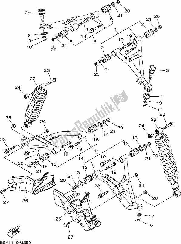 All parts for the Front Suspension & Wheel of the Yamaha YFM 700 FBP 2019