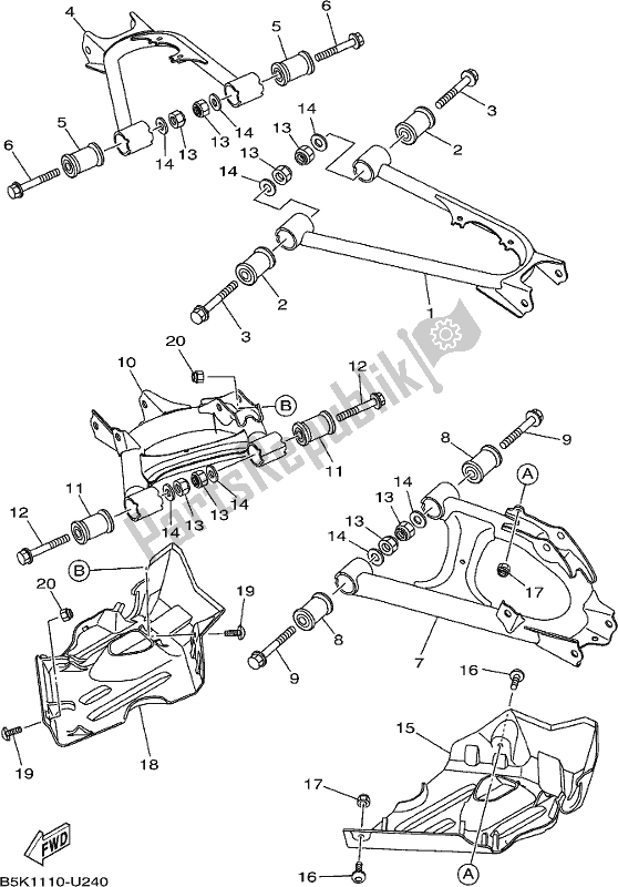 All parts for the Rear Arm of the Yamaha YFM 700 FBP 2019