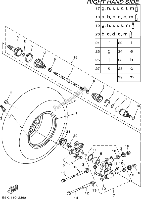 All parts for the Rear Wheel 2 of the Yamaha YFM 700 FBP 2019