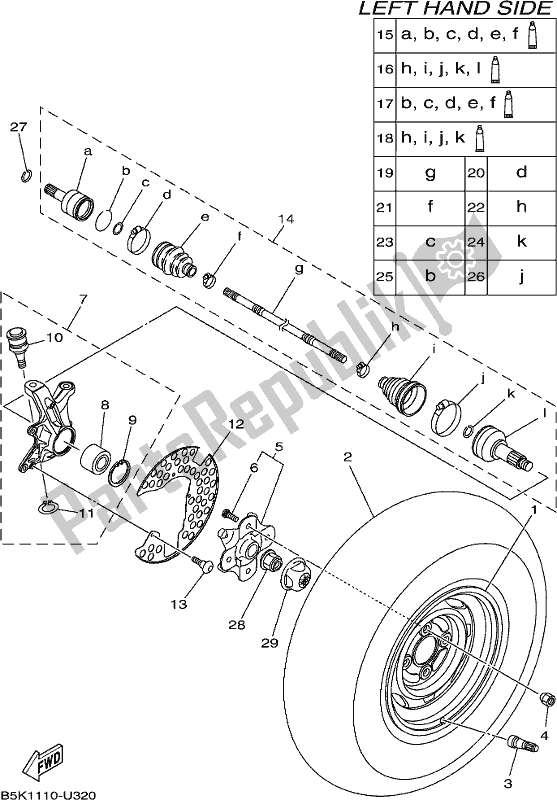 Tutte le parti per il Ruota Anteriore del Yamaha YFM 700 FBP Kodiak PS Auto 4 WD 2020