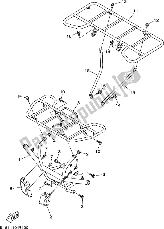 Alle onderdelen voor de Bewaker van de Yamaha YFM 700 Fbph NZ Only USA 2017