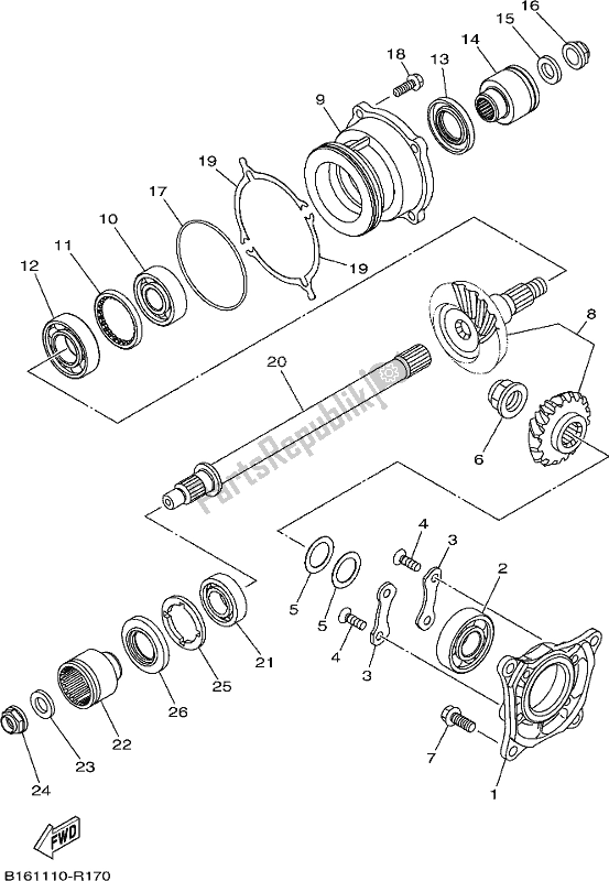 All parts for the Middle Drive Gear of the Yamaha YFM 700 Fbpj CAM 2018