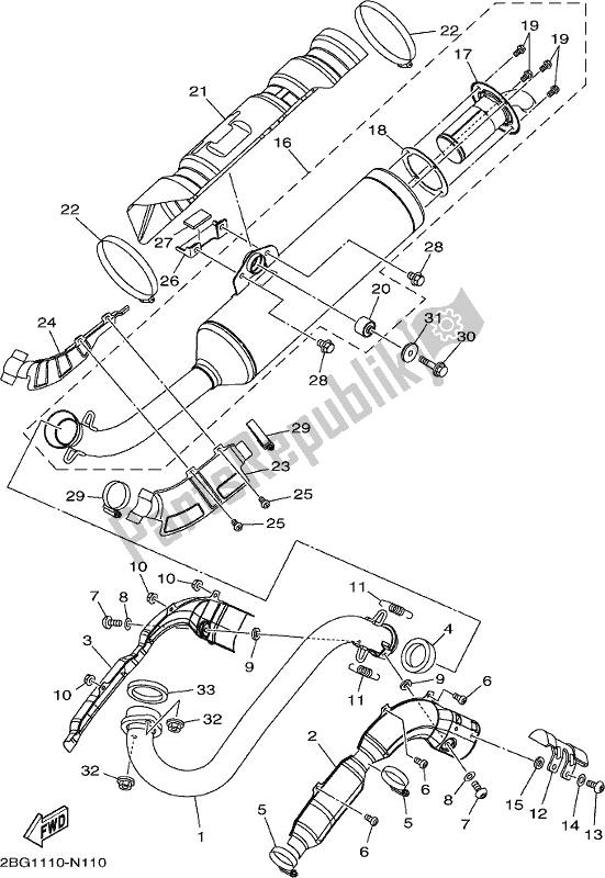 All parts for the Exhaust of the Yamaha YFM 700 Fbpj Camo 2018