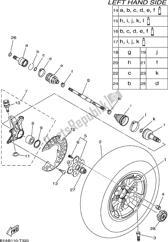 All parts for the Front Wheel of the Yamaha YFM 700 Fbpj Camo 2018