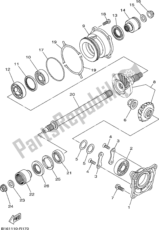 All parts for the Middle Drive Gear of the Yamaha YFM 700 Fbpj Camo 2018